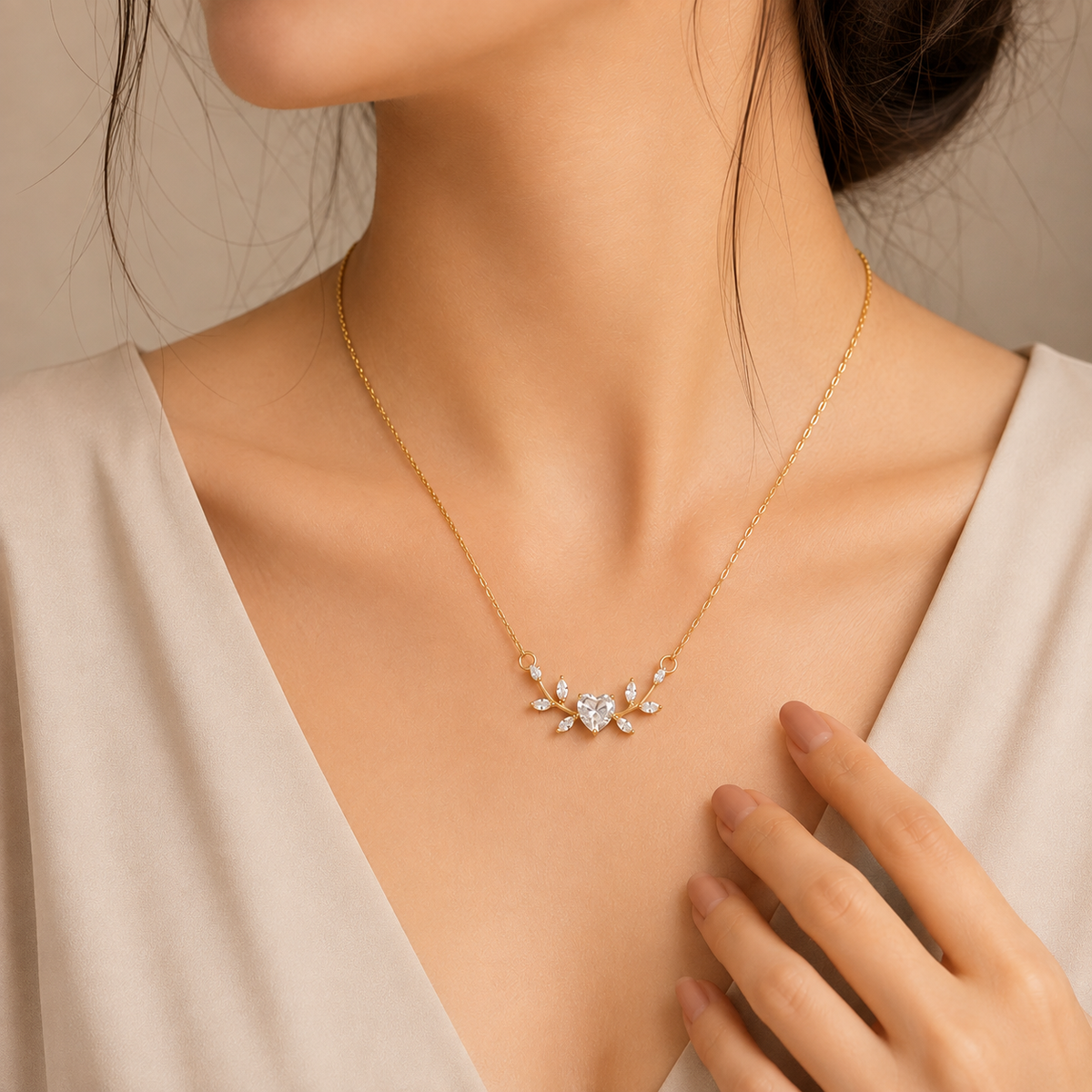 Gold Botanical Heart Pendant