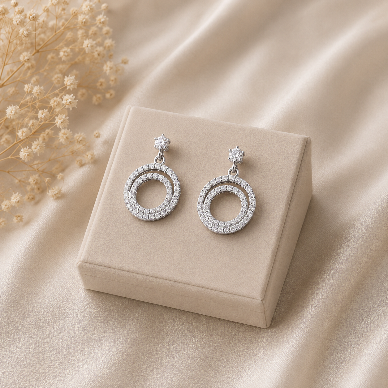 Pavé Double Circle Drops Earrings