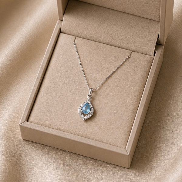 Aquamarine Blue Teardrop Halo Pendant