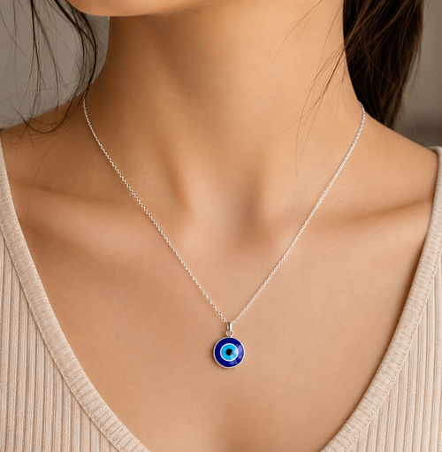 Classic Blue Enamel Evil Eye Pendant