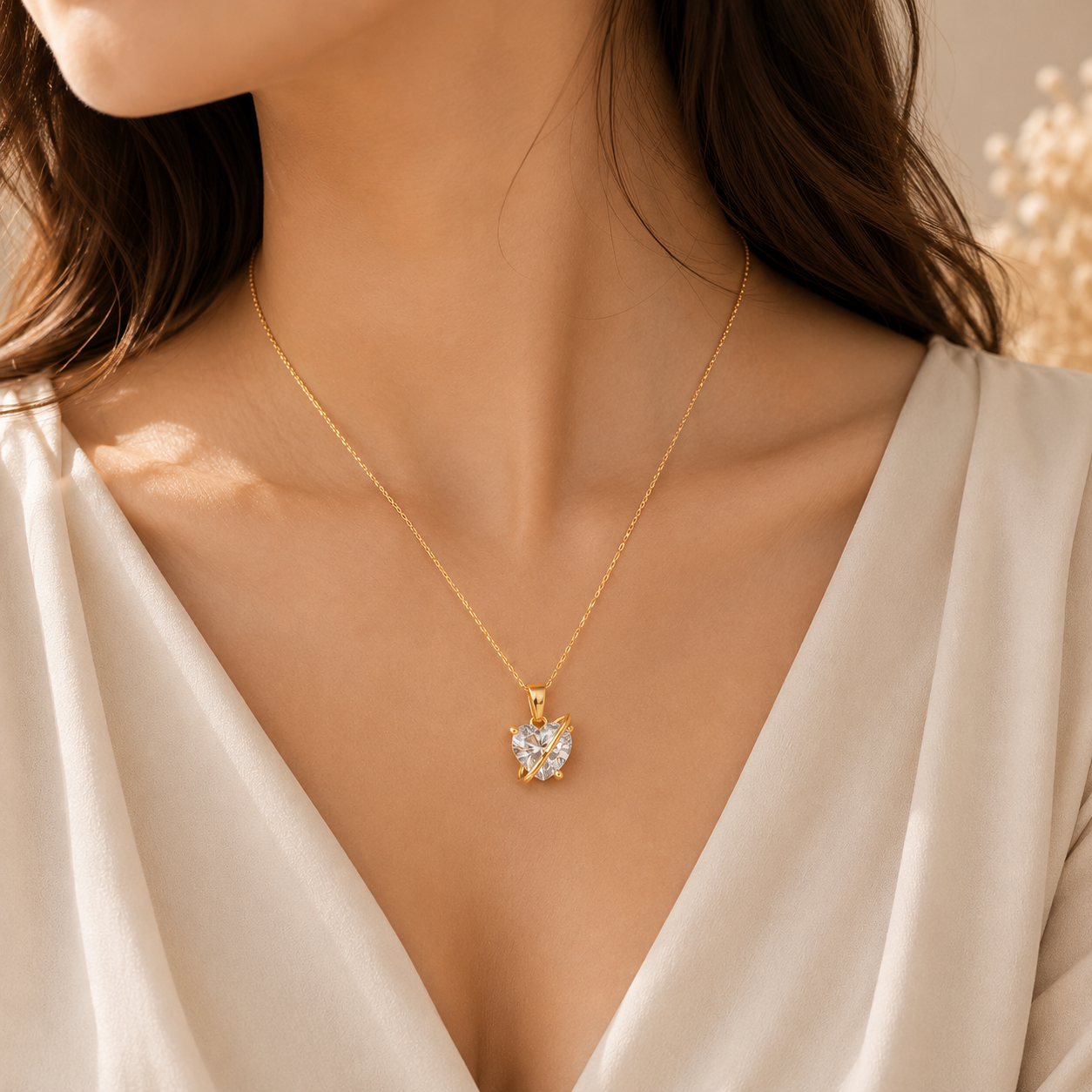 Gold Heart Solitaire Pendant