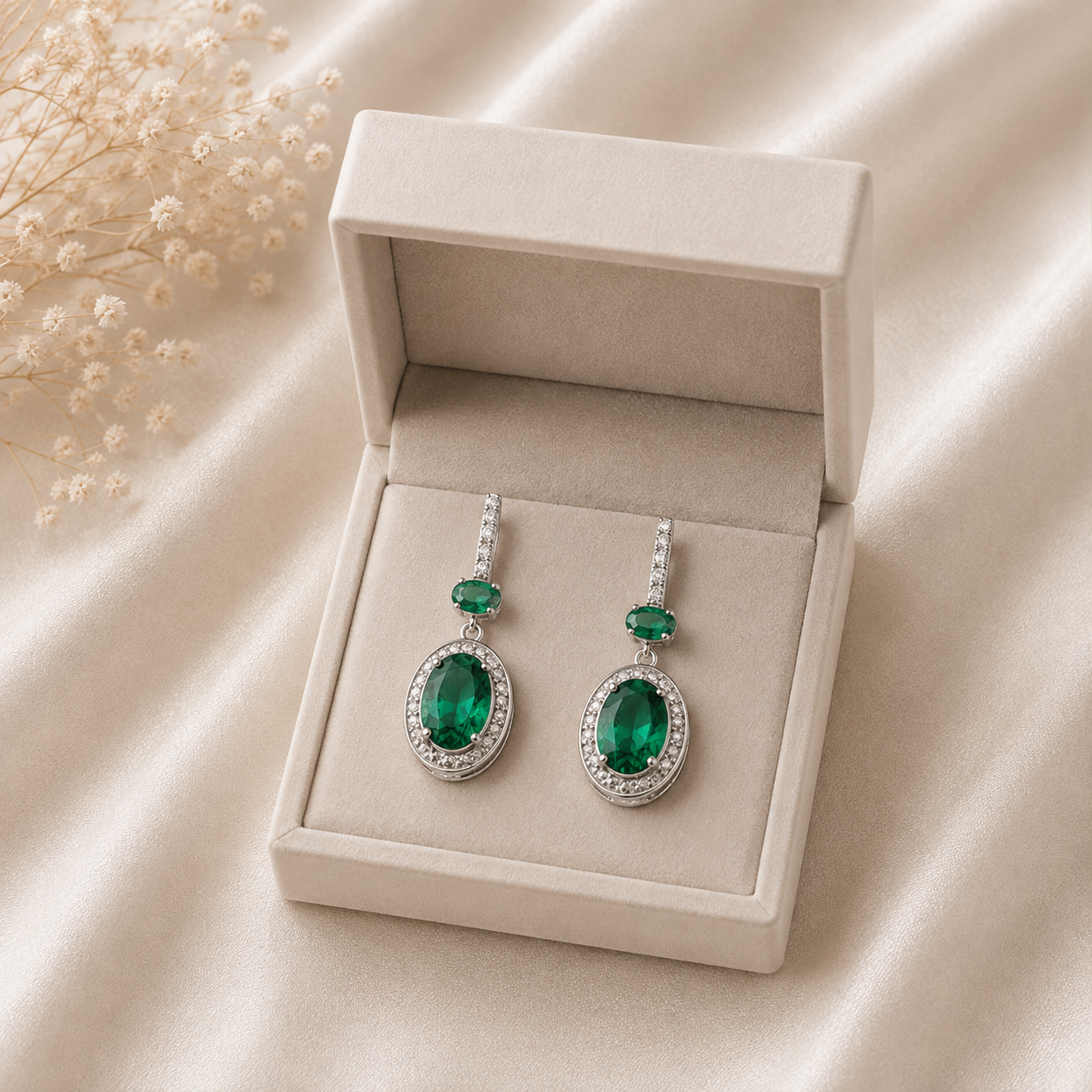 Emerald Halo Drop Earrings