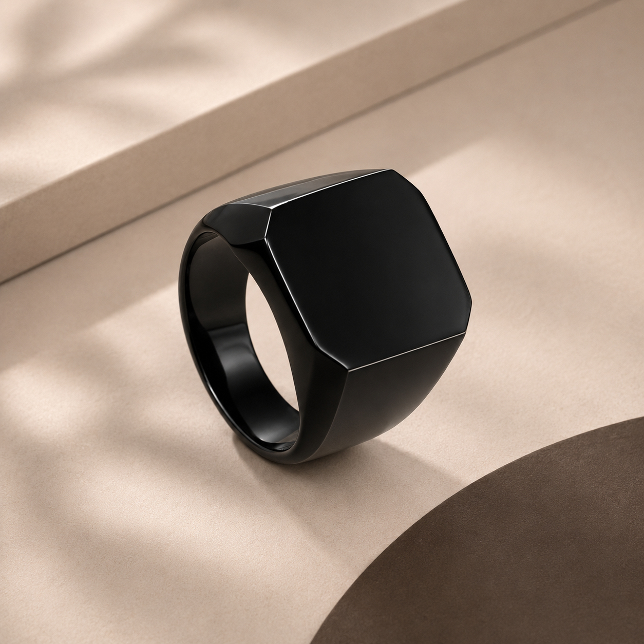 Polished Black Geometric Signet Ring
