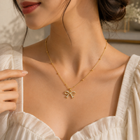 Gold Pavé Ribbon Bow Pendant