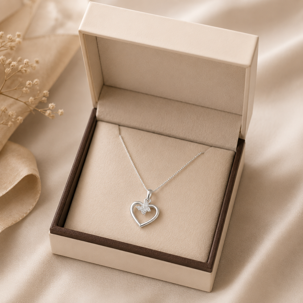 Silver Butterfly Open Heart Pendant