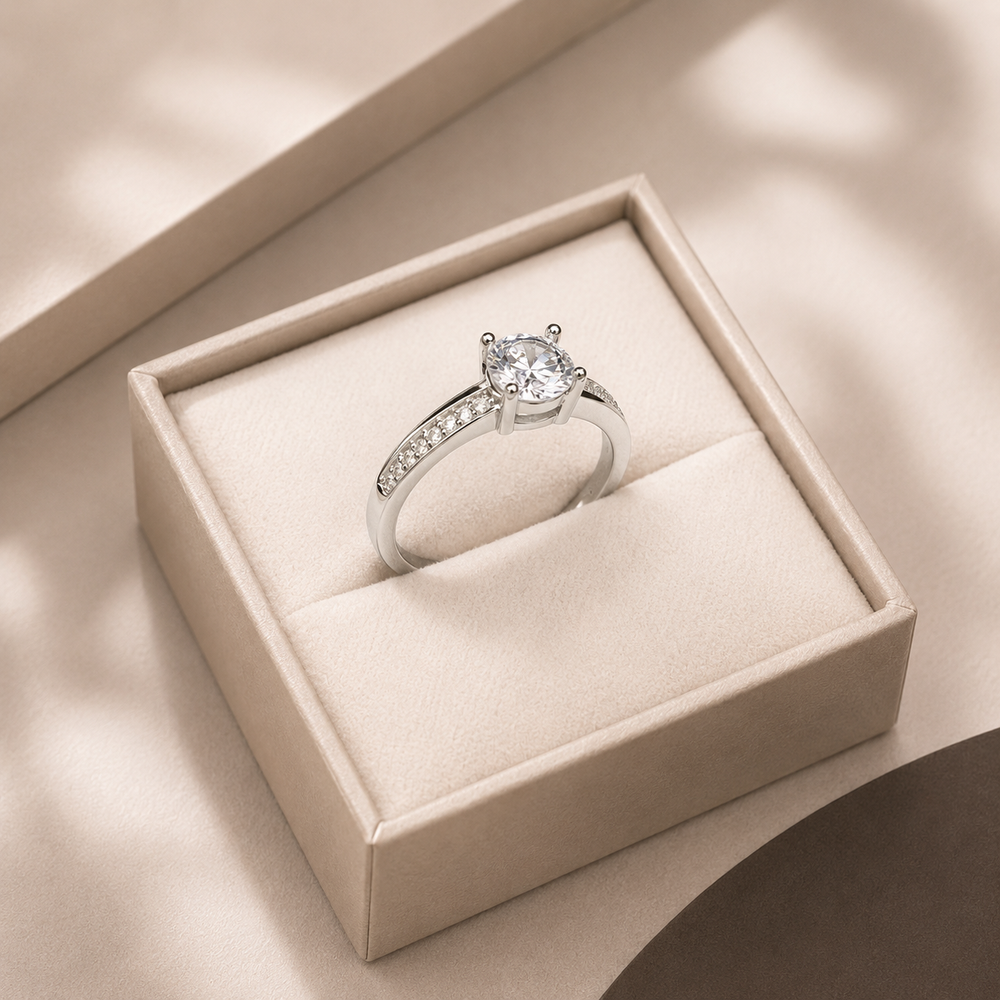 Classic Round Pavé Solitaire Ring