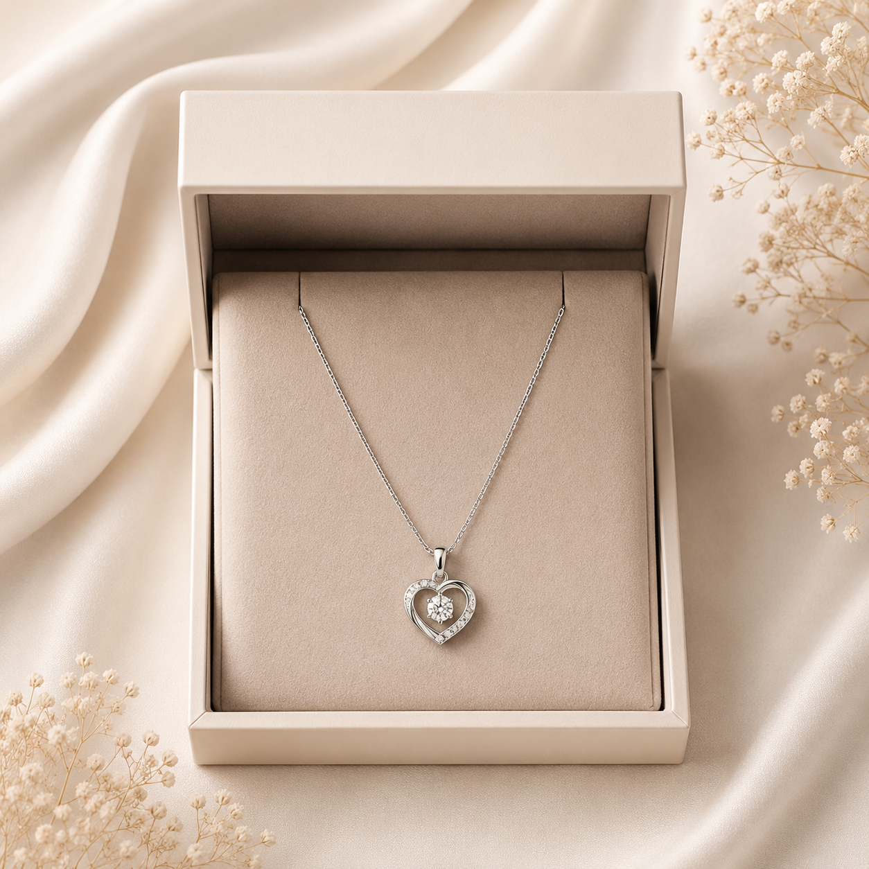 Pavé Open Heart Solitaire Pendant