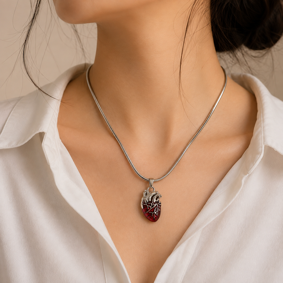 Crimson Anatomical Heart Pendant