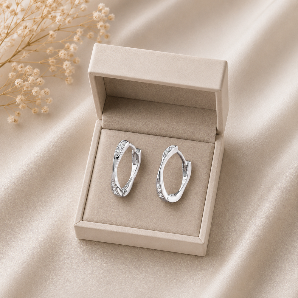 Helix Pave Twist Sterling Silver Hoop Earrings