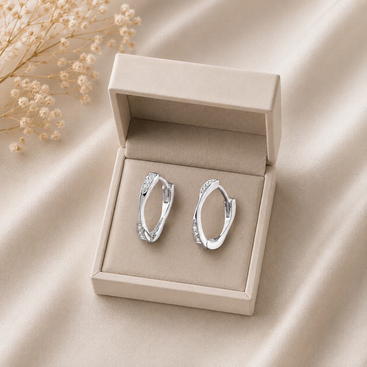 Helix Pave Twist Sterling Silver Hoop Earrings