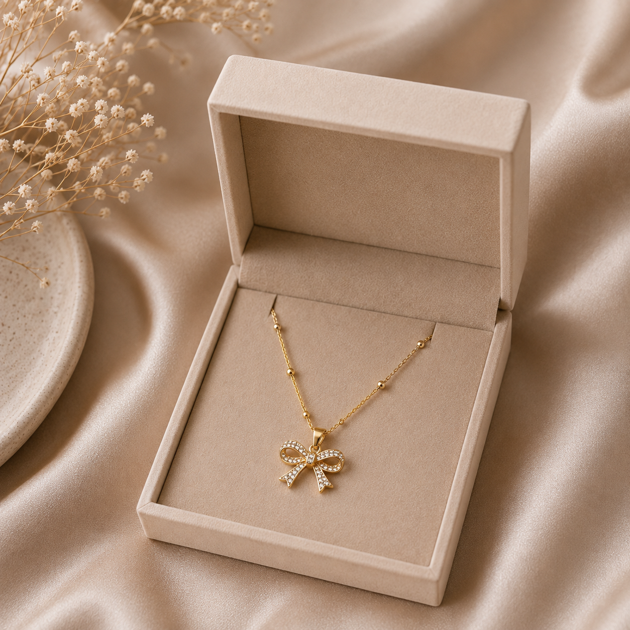 Gold Pavé Ribbon Bow Pendant