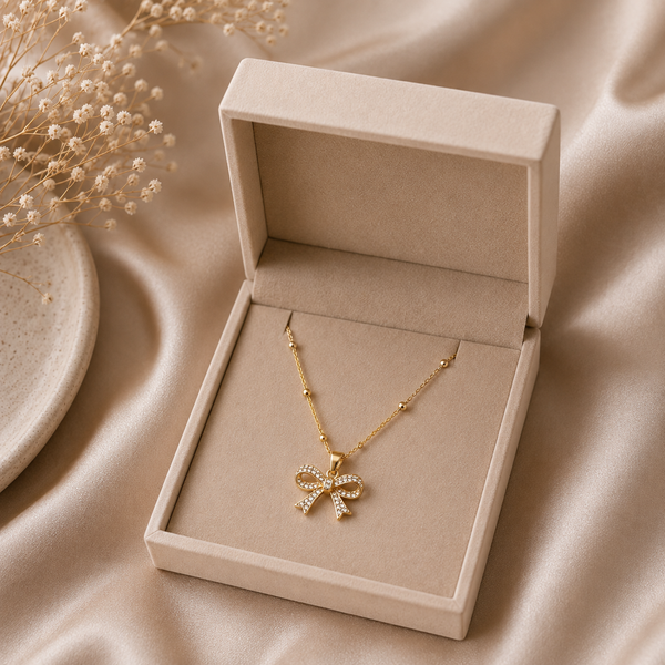 Gold Pavé Ribbon Bow Pendant